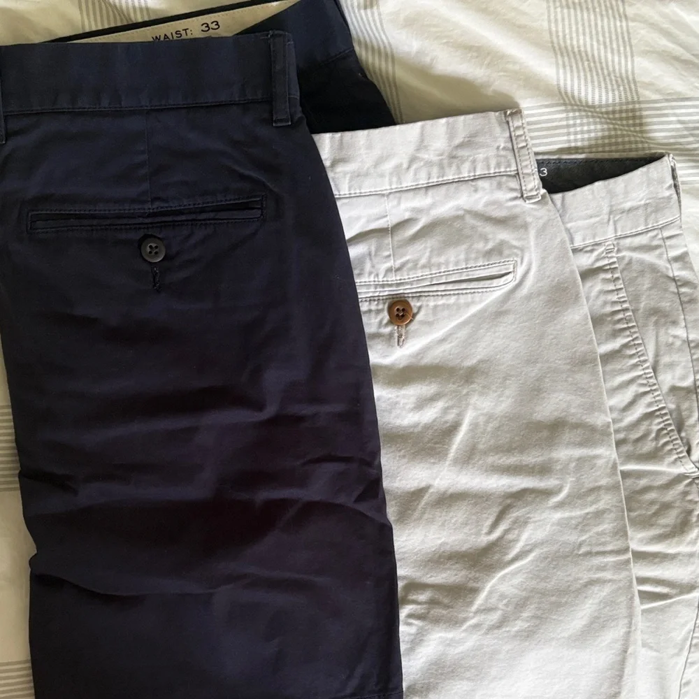 J. Crew Men’s Flat Front Chino Shorts in Khaki and Navy
